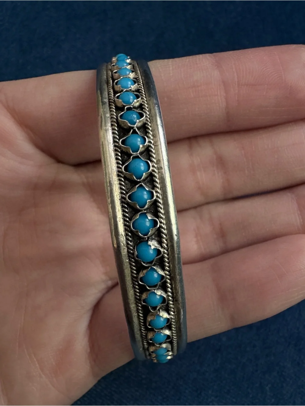 Vintage 950 Sterling Silver Turquoise Cuff Bracelet